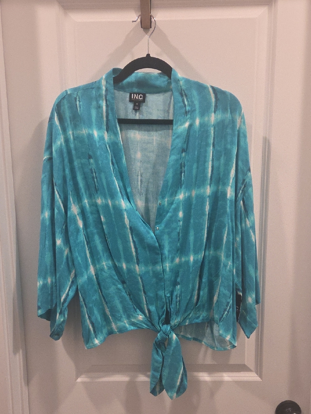 INC International Concepts Turquoise Tie-Front Kimono Top